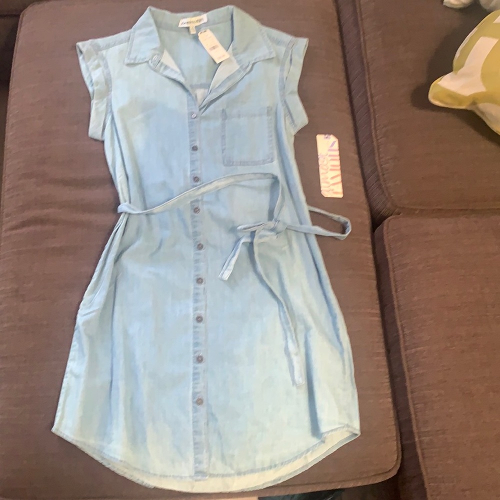 Belted denim look dress
